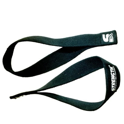 Svarta Strength Dragremmar Olympisk Lyftning i kraftigt bomullstyg med vit logotyp för säkrare grepp., bild 1 av 1