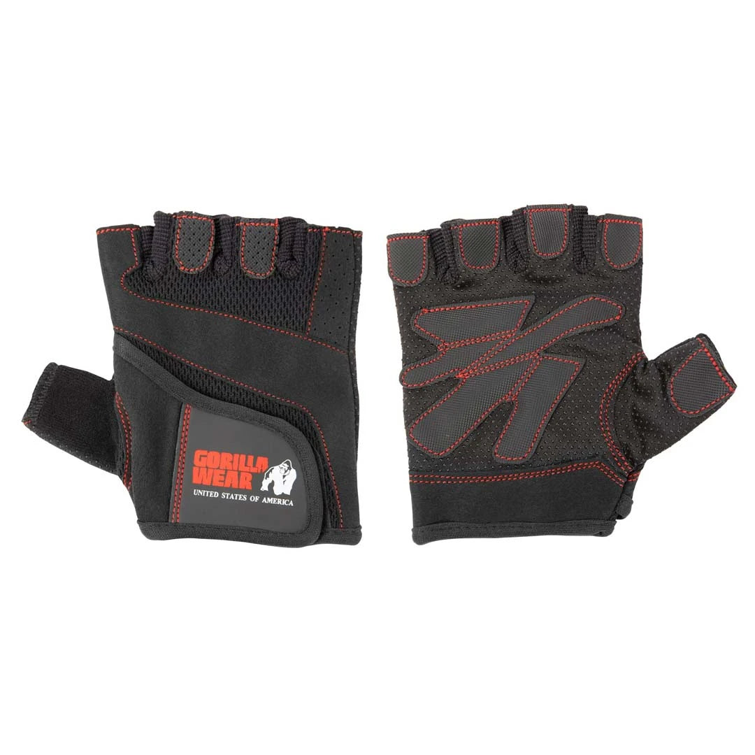 Gorilla Wear Womens Fitness Gloves Black/Red är svarta träningshandskar för dam med röda sömmar och ventilerande mesh., bild 3 av 4