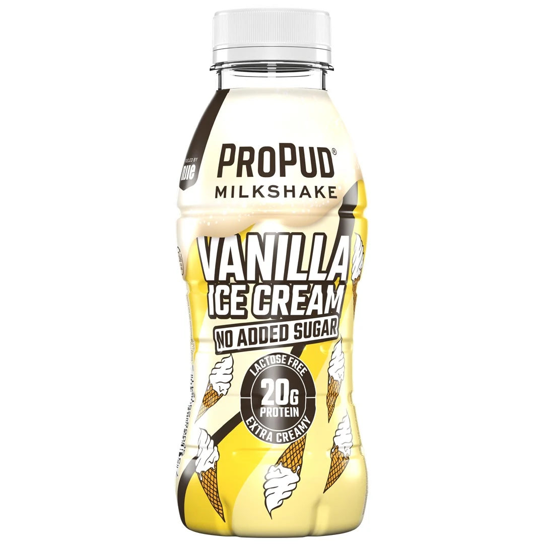 NJIE ProPud Protein Milkshake 330 ml i en gulvit flaska med glassmotiv för smaken Vanilla Ice Cream., bild 8 av 11