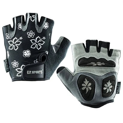 C.P. Sports Lady Fitness Glove Black/Grey, snygga träningshandskar i svart och grått med blommönster och vadderad insida., bild 3 av 6