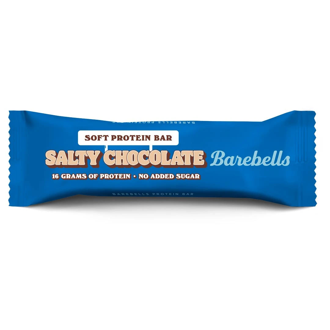 Barebells Soft protein bar 55 g i en blå förpackning med smaken Salty Chocolate., bild 7 av 21