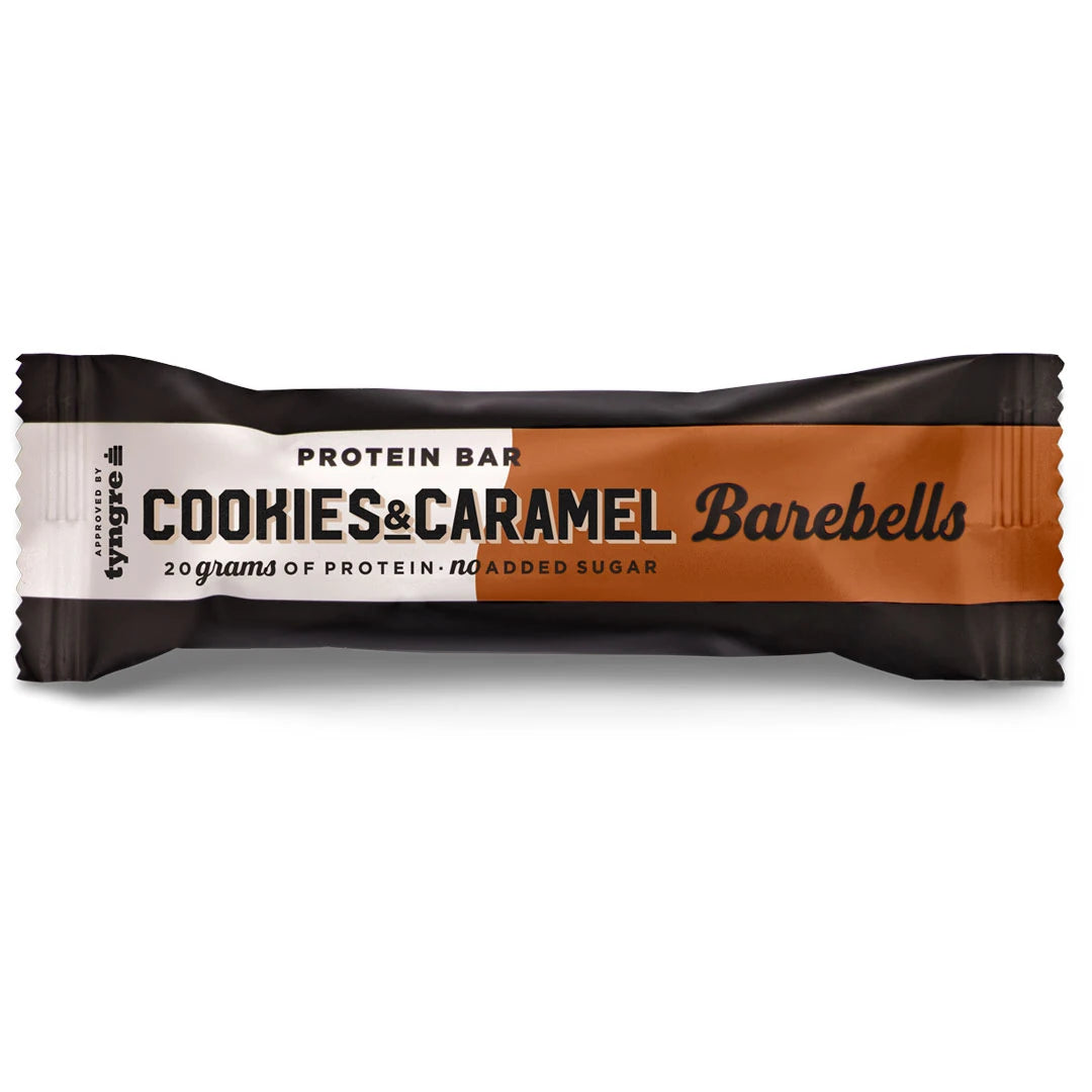 Barebells Soft protein bar 55 g i en svart, vit och brun förpackning med smaken Cookies &amp; Caramel., bild 10 av 21