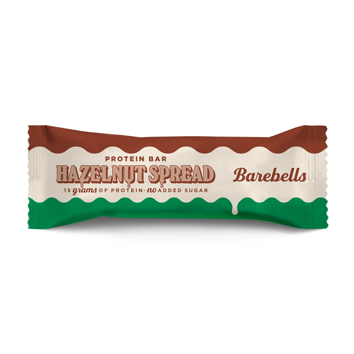 Barebells Protein Bar Spread 45 g i en brun, vit och grön förpackning för smaken Hazelnut Spread., bild 1 av 4