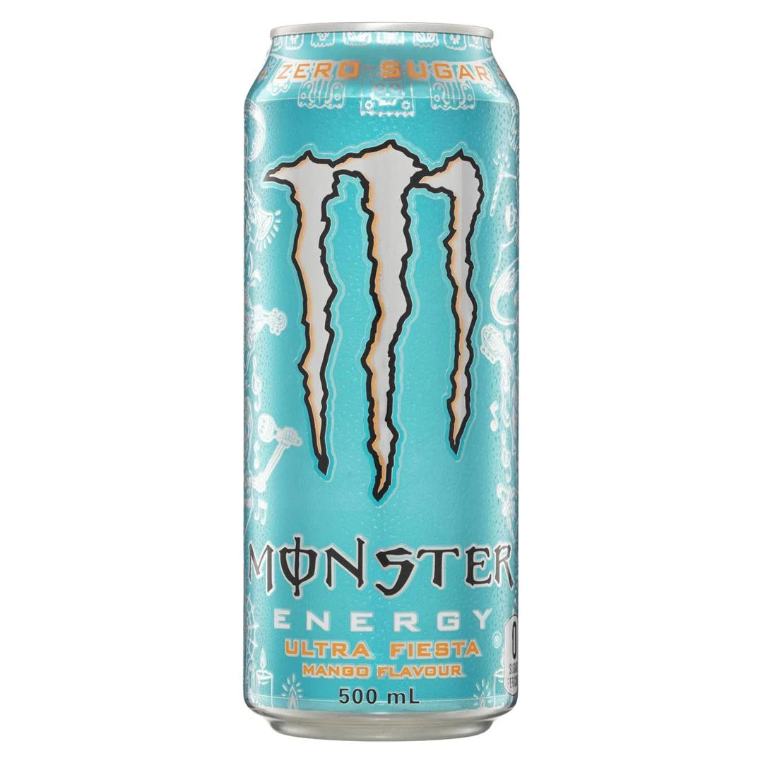 Monster Energy 500 ml i en turkos metallburk med vita detaljer för den sockerfria smaken Ultra Fiesta Mango., bild 2 av 20
