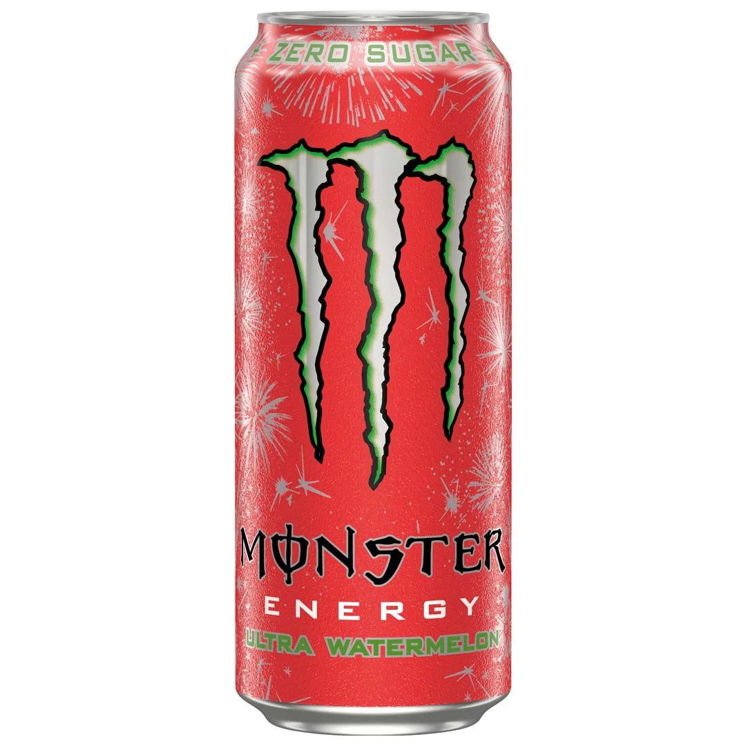 Monster Energy 500 ml i en röd burk med silvermönster för den sockerfria smaken Ultra Watermelon., bild 4 av 20