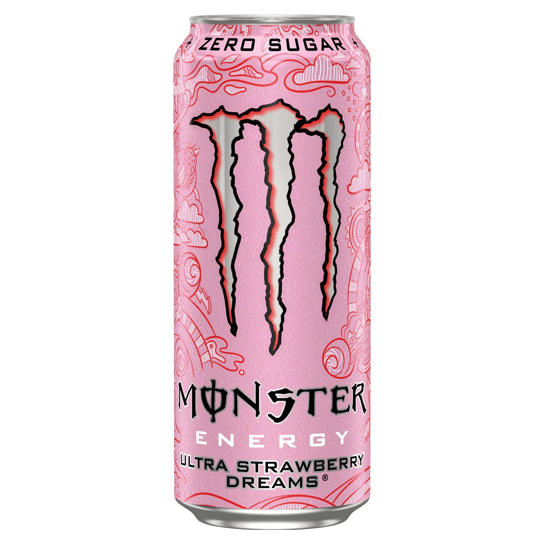 Monster Energy 500 ml i en rosa mönstrad burk för den sockerfria smaken Ultra Strawberry Dreams., bild 11 av 20