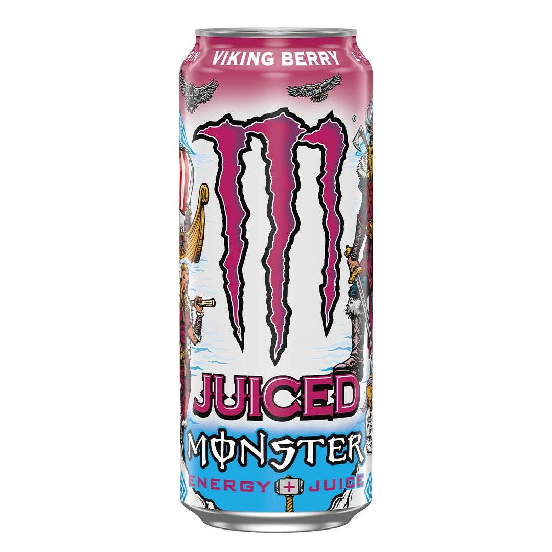 Monster Energy 500 ml i en rosa och blå burk med vikingamotiv för smaken Viking Berry., bild 16 av 20