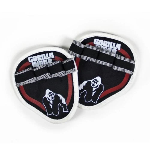 Gorilla Wear Palmgrip Röd, svarta träningsgrepp med vit kant, röda detaljer och vit logga för styrketräning., bild 1 av 1