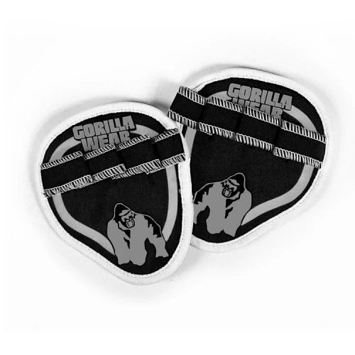 Gorilla Wear Palmgrip Svart, ett par svarta träningsgrepp med vita detaljer och logotyp för styrketräning.