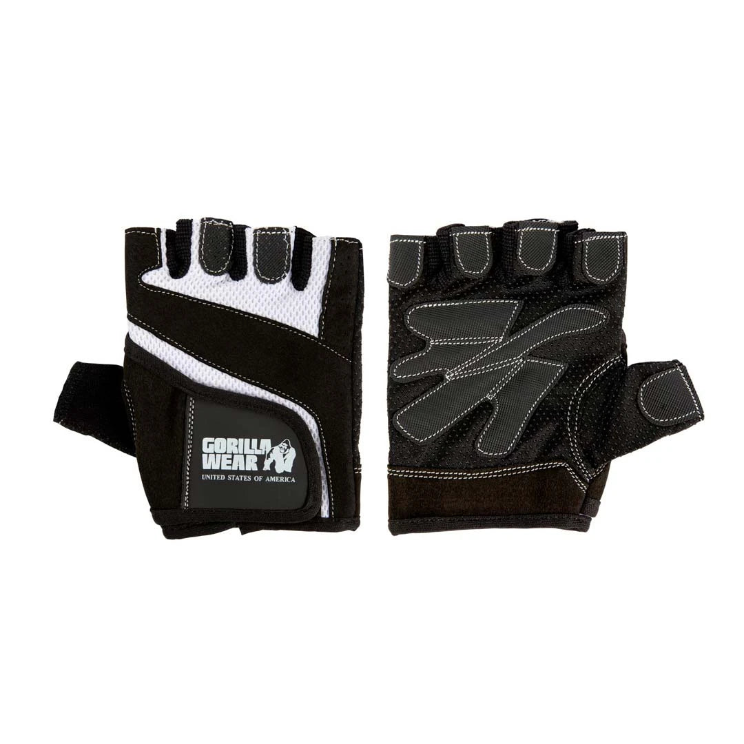 Gorilla Wear Womens Fitness Gloves Black/White är svarta träningshandskar i syntetläder med vit ventilerande mesh.