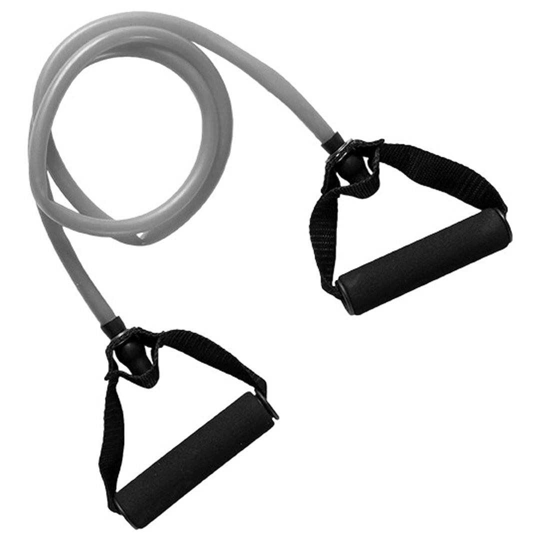 Virtufit Resistance Cable Medium, ett grått träningsband med svarta vadderade handtag för flexibel träning., bild 1 av 1