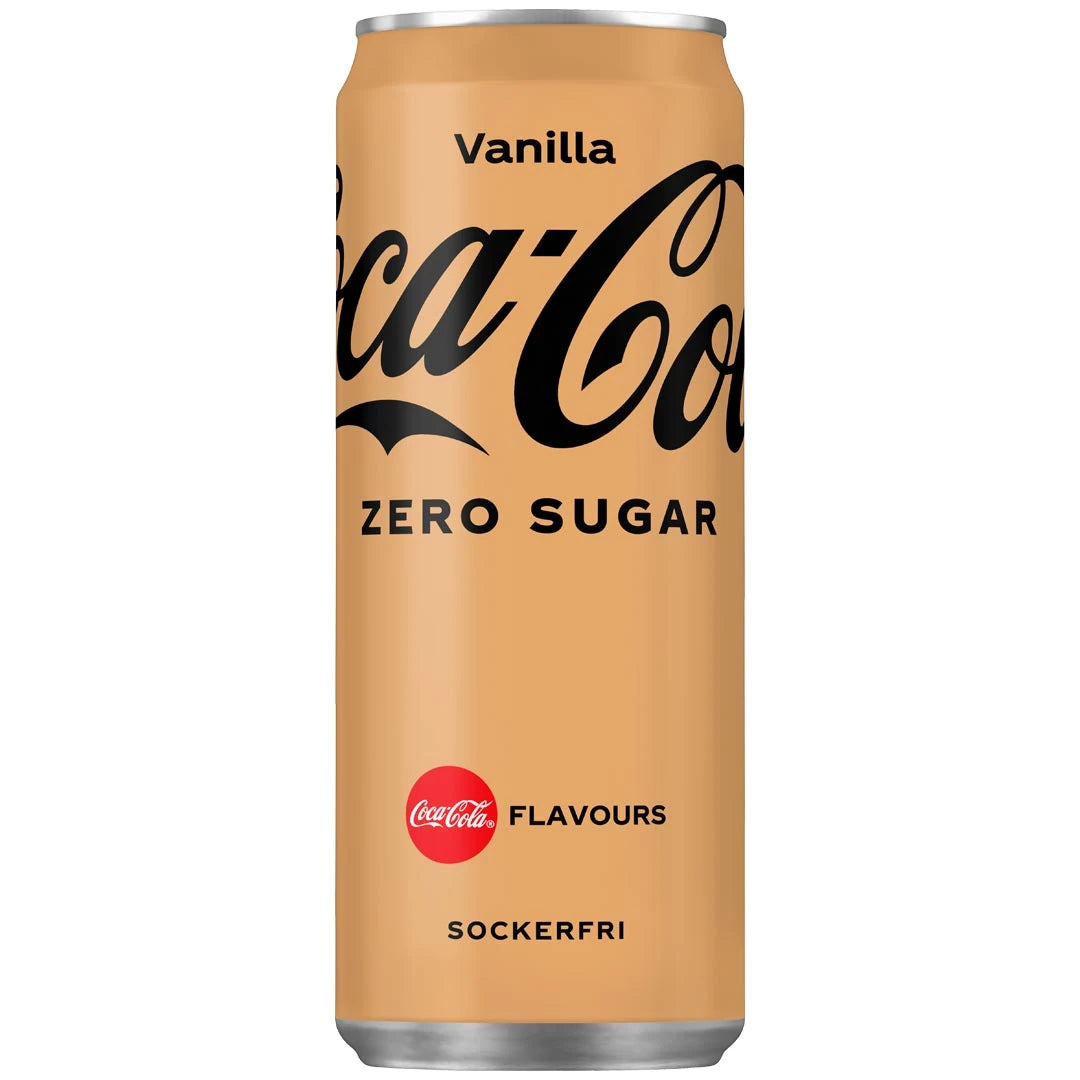 En ljusbrun burk med Coca-Cola Zero 330 ml i smaken Vanilla., bild 2 av 4
