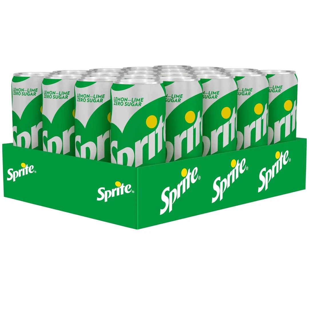 20 x Sprite Zero 330 ml sockerfri läsk i silverfärgade och gröna burkar presenterade i en grön kartong., bild 1 av 1