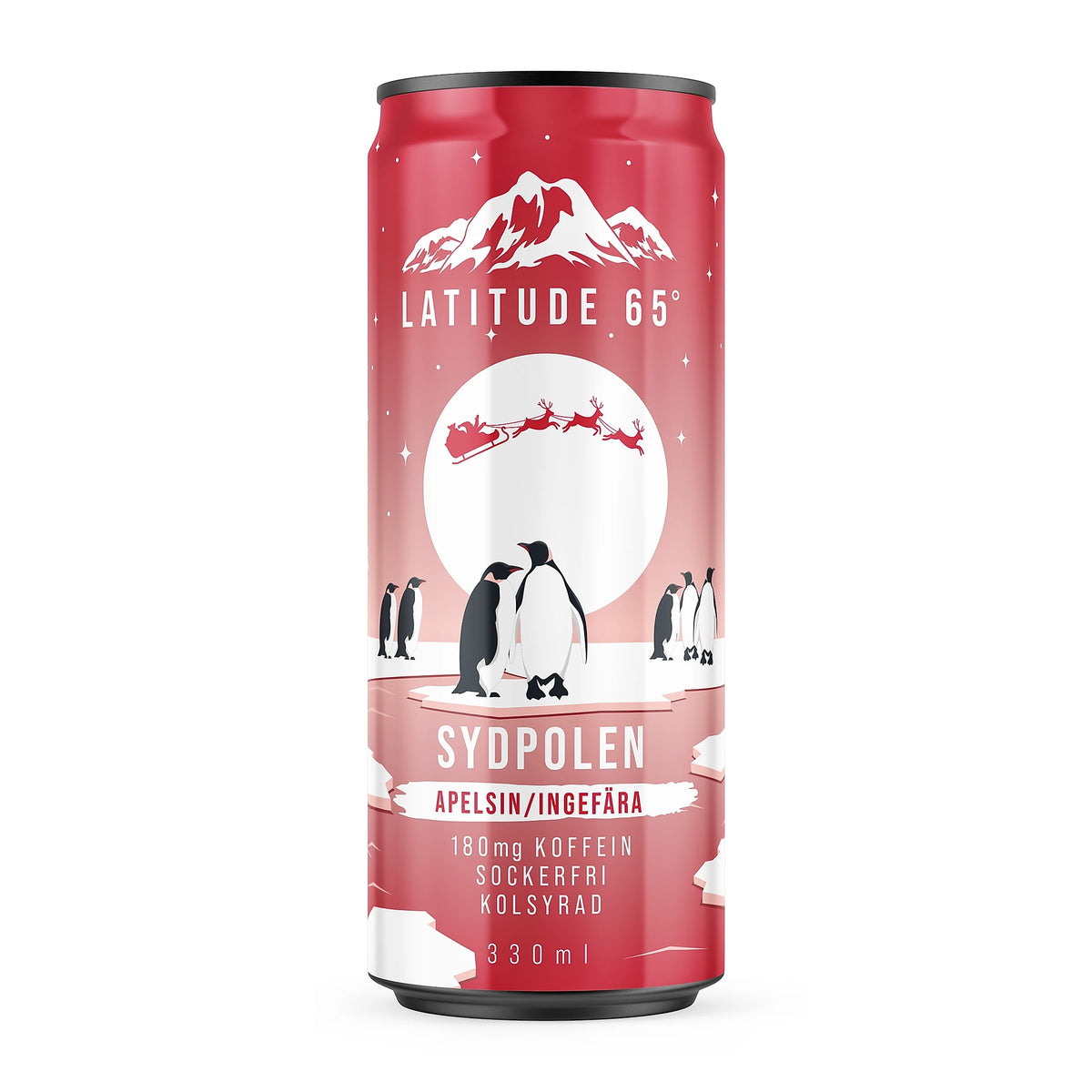 Latitude 65 330 ml i en röd burk med vintermotiv och pingviner för smaken Sydpolen Apelsin Ingefära., bild 20 av 21