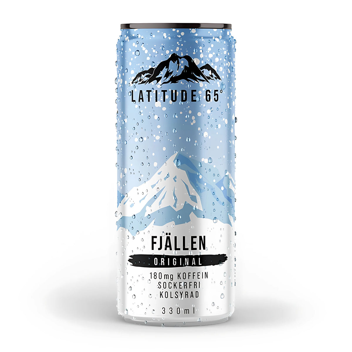 Latitude 65 330 ml kolsyrad energidryck i en ljusblå och vit burk med fjällmotiv för smaken Fjällen Original., bild 1 av 21