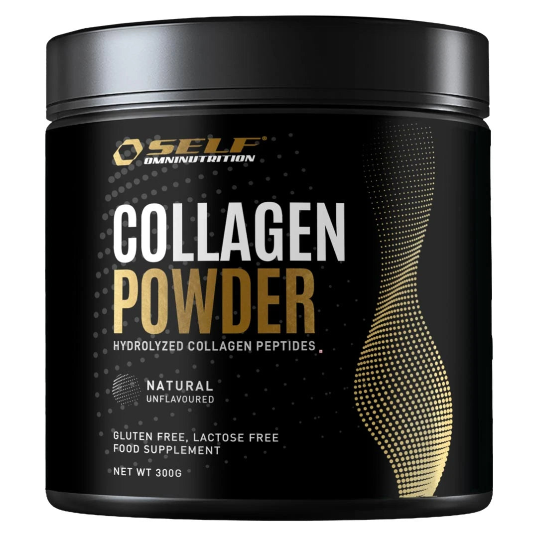 Self Omninutrition Collagen Powder 300 g hydrolyserat kollagenpulver i svart burk med guld- och vit text., bild 1 av 1