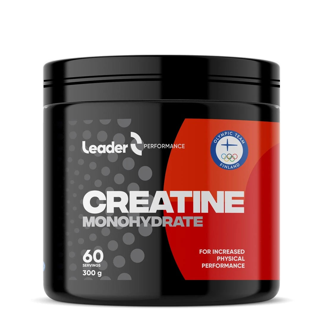 Leader Performance Creatine monohydrate 300 g i en svart burk med röd och svart etikett., bild 1 av 1