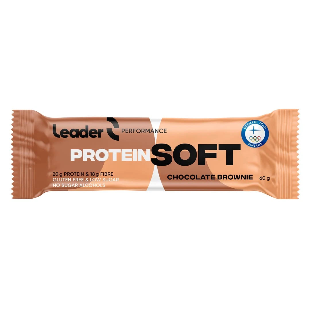 Leader Performance SoftBar 60 g proteinbar i ljusbrun förpackning med smak av Chocolate Brownie.