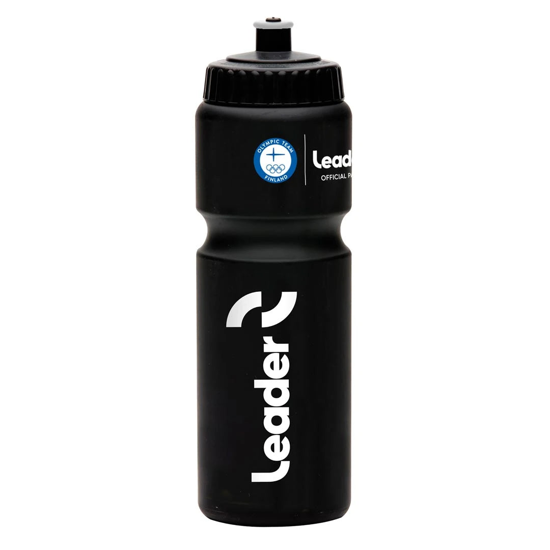 Leader Olympic Team Drinking Bottle 750 ml är en svart sportflaska med klassisk design, utformad för cykelhållare., bild 1 av 2