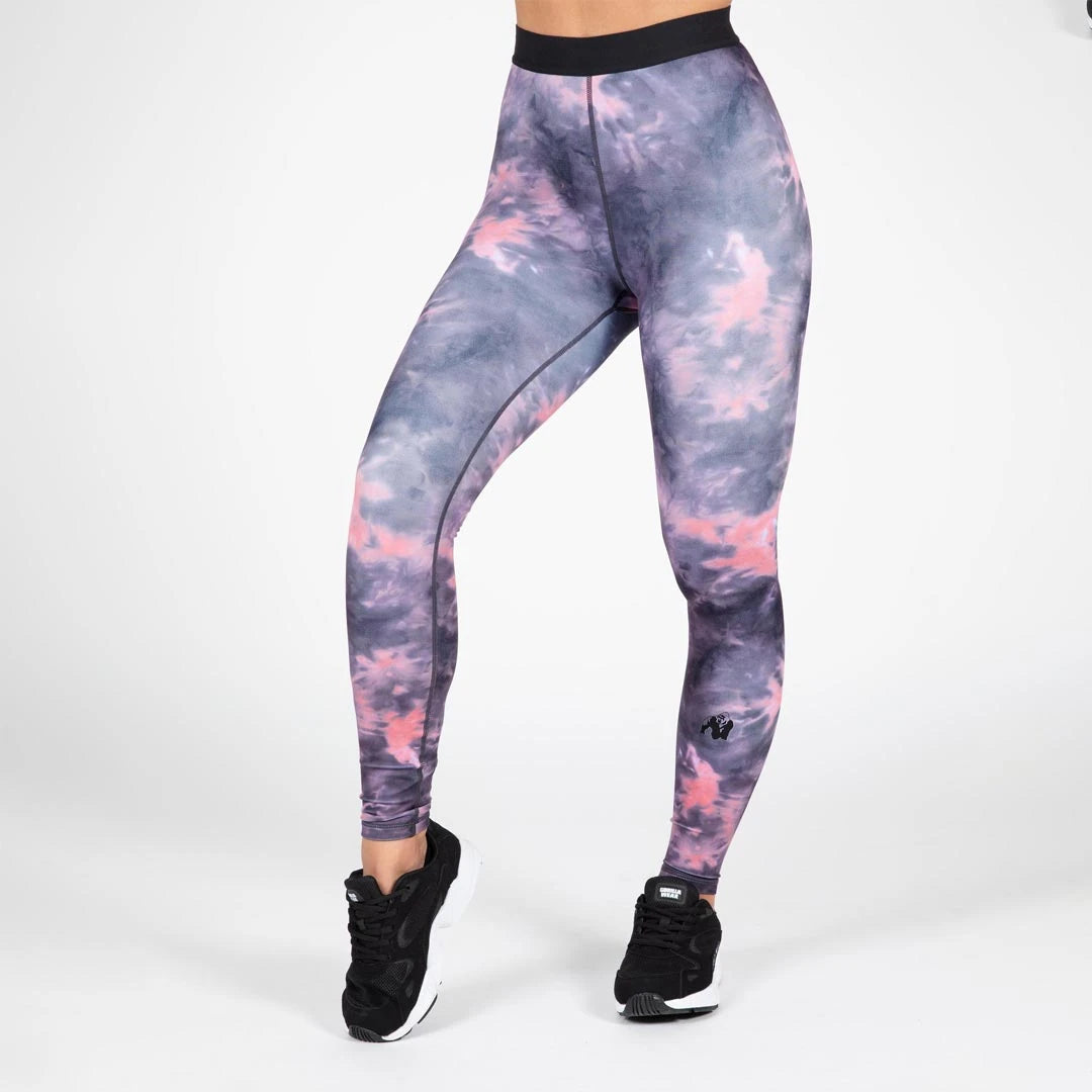 Gorilla Wear Colby Leggings grey/pink är mönstrade träningstights för dam med svart midjeband och logotyp på benet., bild 6 av 6
