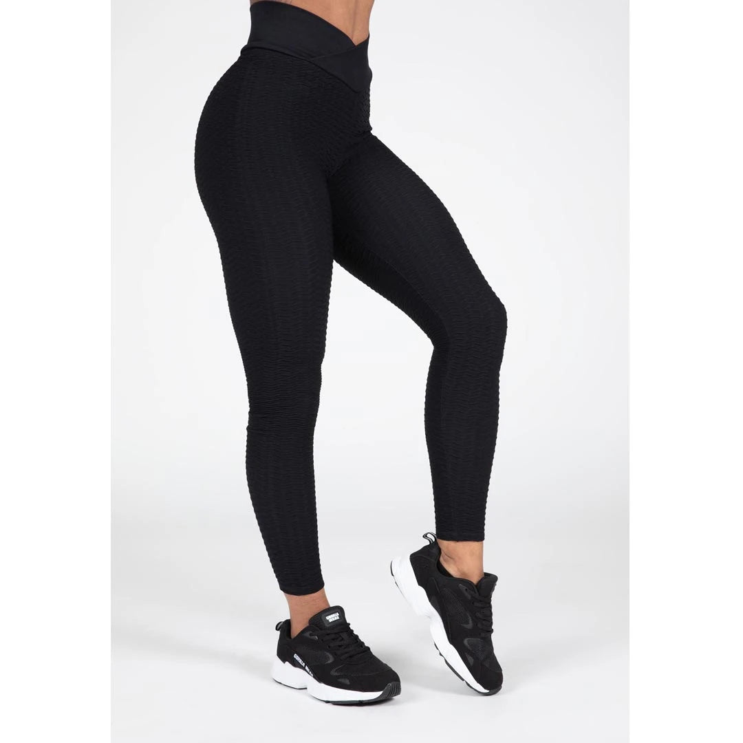 Gorilla Wear Dorris Leggings black är svarta träningstights med v-formad midja och strukturerat tyg., bild 6 av 6