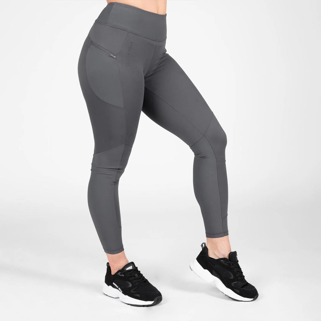 Grå träningsleggings med hög midja och ficka av modellen Gorilla Wear Monroe Leggings grey., bild 1 av 1