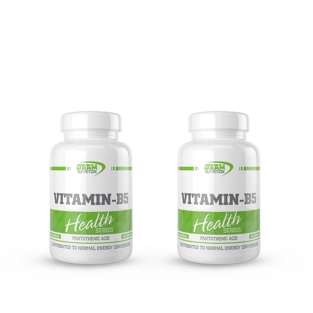 2 x GAAM Vitamin B5 90 caps i två vita burkar med gröna detaljer från GAAM Nutrition Health Series., bild 1 av 1