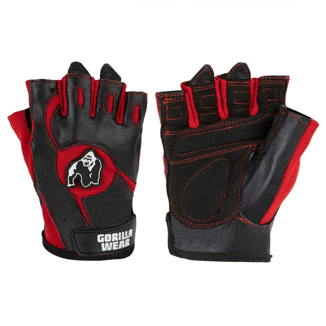 Gorilla Wear Mitchell Training Gloves Black/Red är svarta träningshandskar i läder med röd mesh och vit logotyp., bild 6 av 7