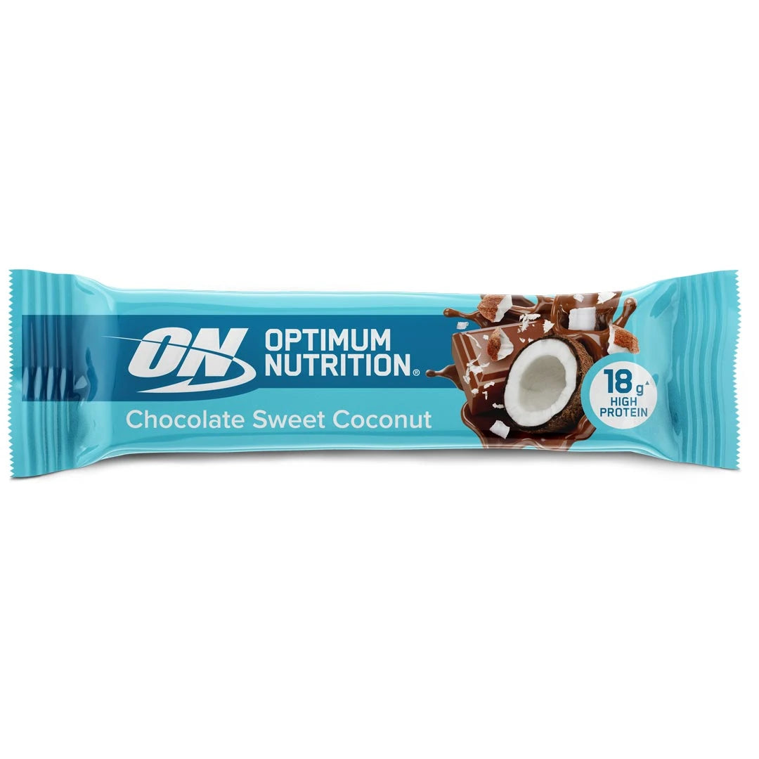 Optimum Nutrition Chocolate Protein Bar 59 g i en ljusblå förpackning för smaken Sweet Coconut., bild 2 av 3