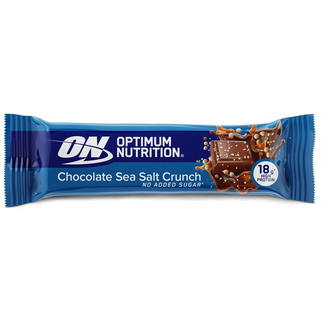 Optimum Nutrition Chocolate Protein Bar 59 g i en blå förpackning för smaken Sea Salt Crunch., bild 3 av 3