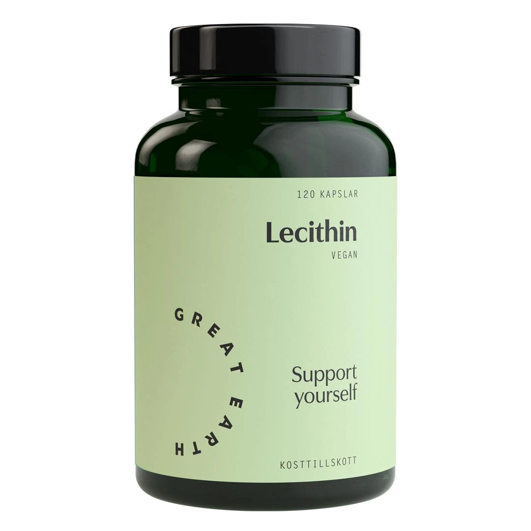 Great Earth Lecithin 120 caps veganskt kosttillskott i en mörkgrön burk med ljusgrön etikett., bild 1 av 1