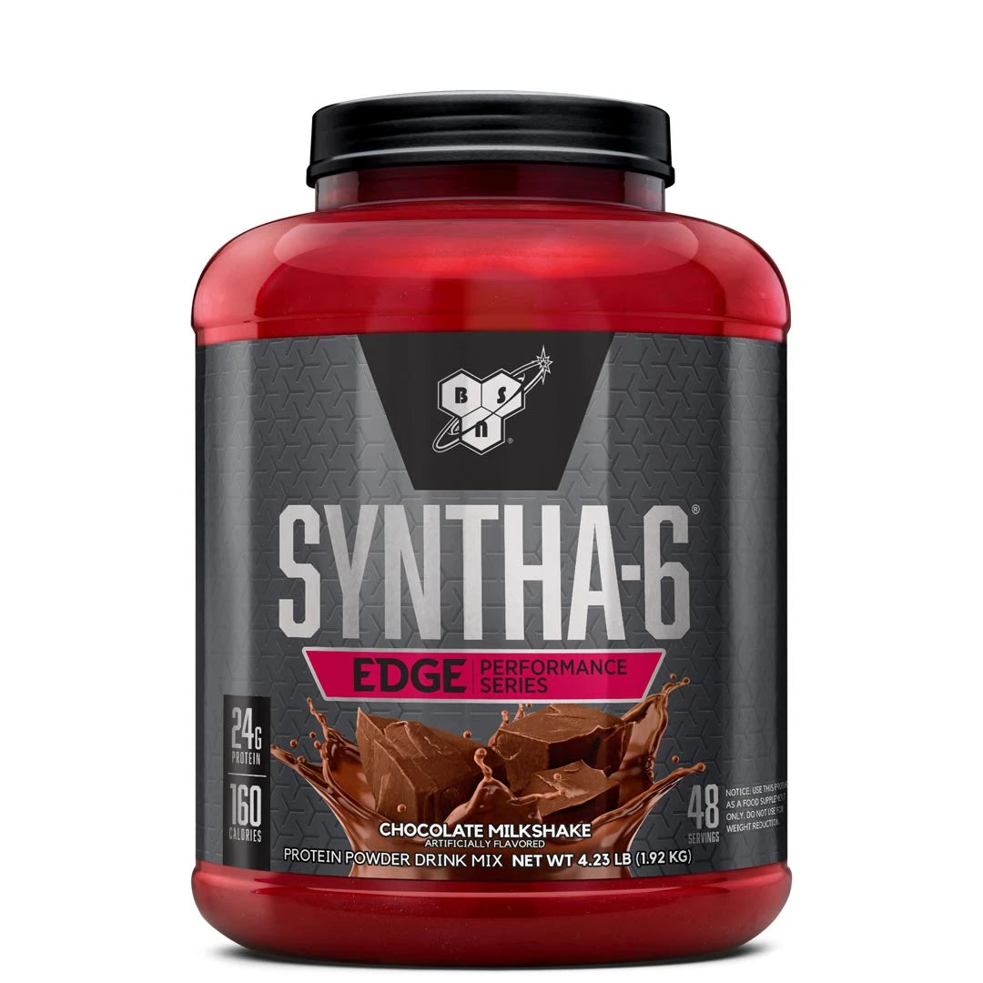 BSN Syntha 6 EDGE 1.92 kg proteinpulver i en röd burk med svart etikett för smaken Chocolate Milkshake., bild 1 av 1