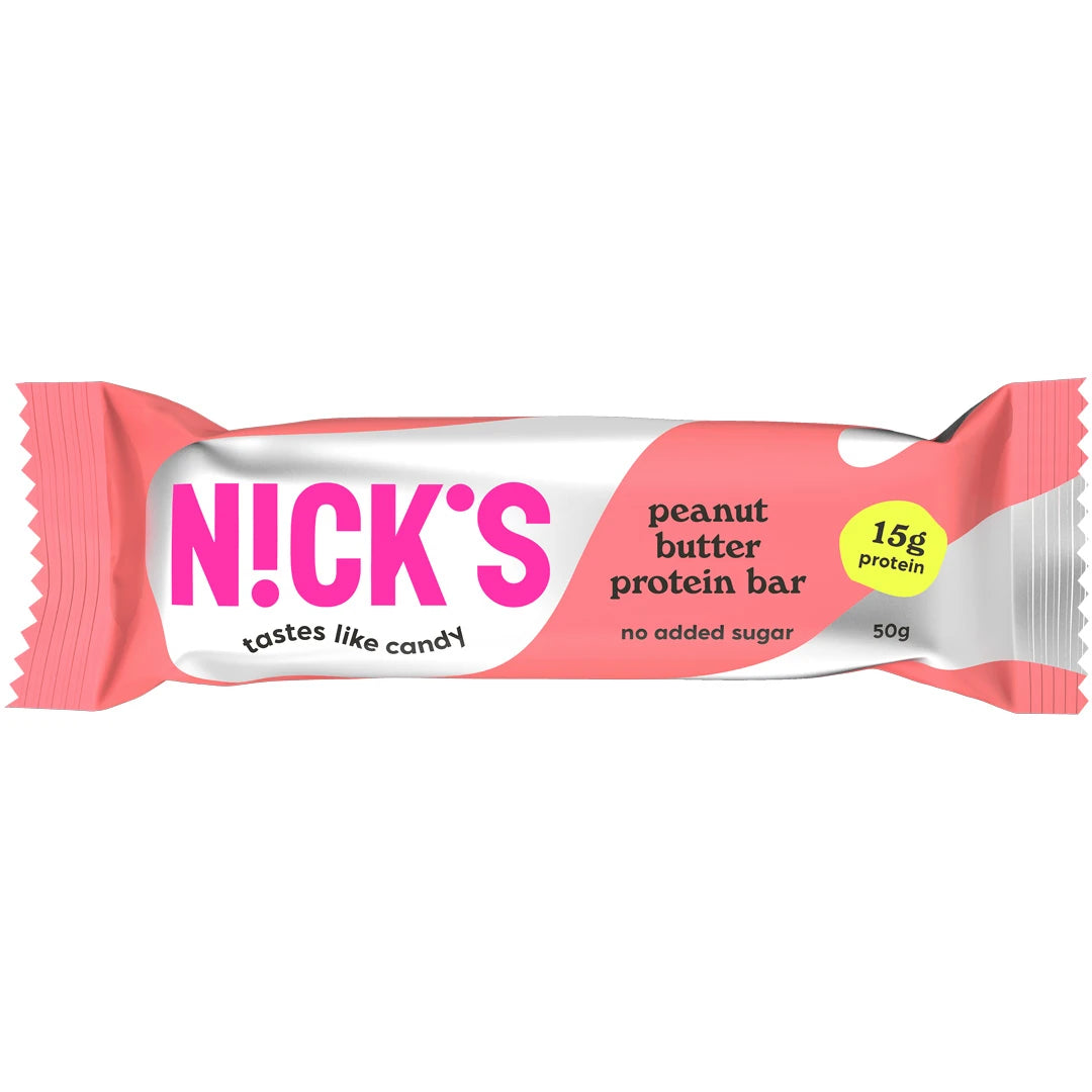 NICKS Soft bar 50 g proteinbar i en vit och rosa förpackning för smaken Peanut Butter., bild 1 av 6