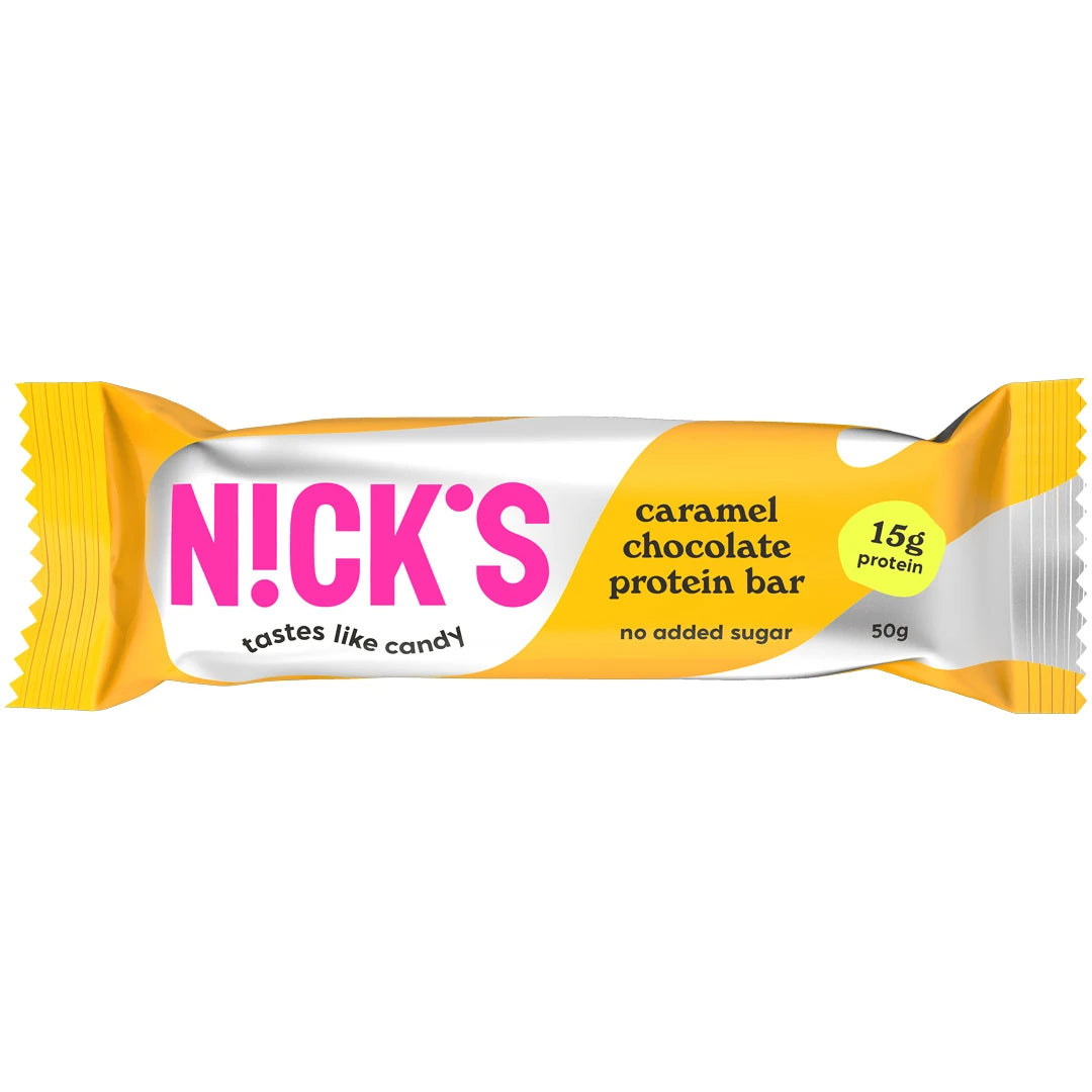 NICKS Soft bar 50 g i en vit och gul förpackning med smak av Caramel Chocolate., bild 2 av 6