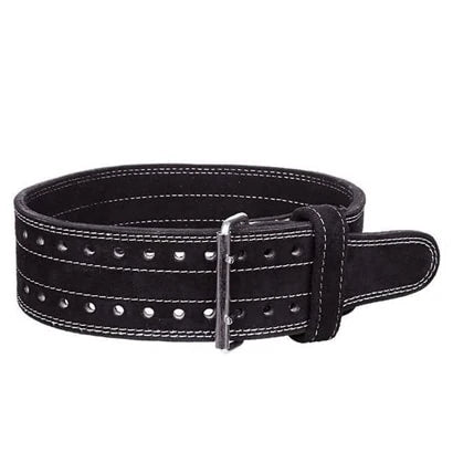 C.P. Sports Powerlifting Belt Black är ett kraftigt, svart träningsbälte i äkta läder med dubbla rader hål och spänne.