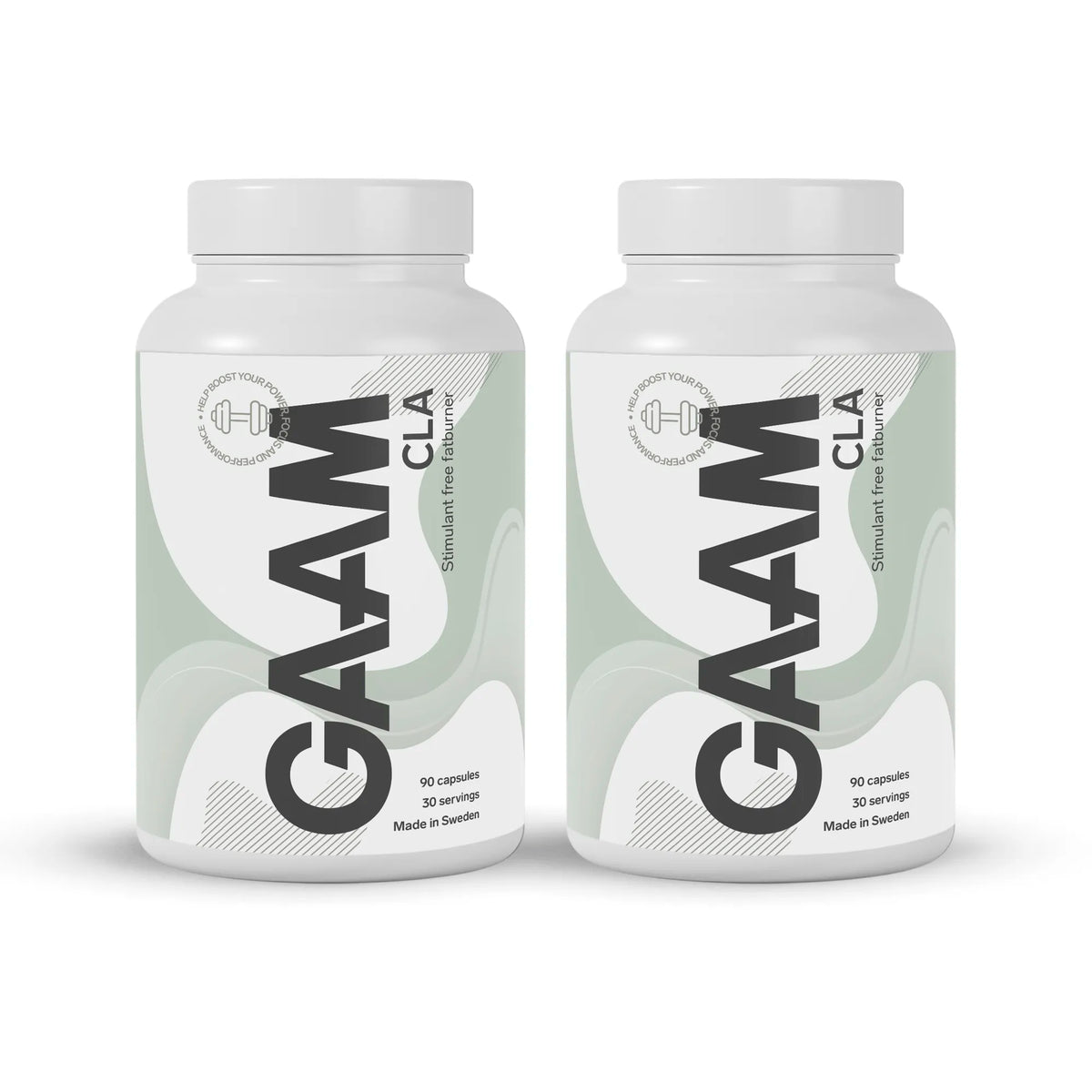 2 x GAAM CLA 90 caps i två vita burkar med svarta och ljusgröna detaljer., bild 1 av 1