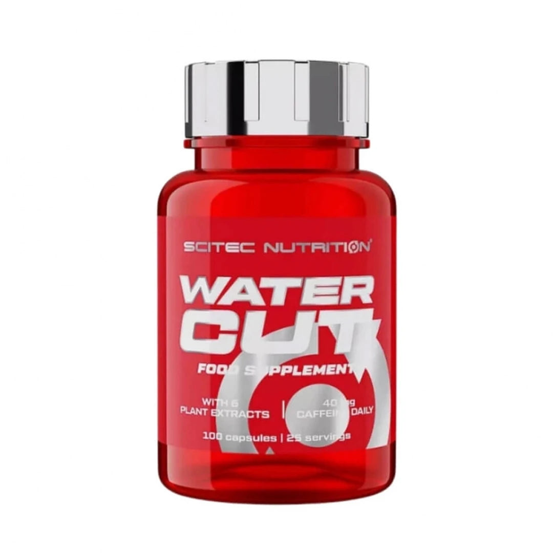Scitec Nutrition Water Cut 100 caps vätskedrivande kosttillskott i en röd burk med silverlock., bild 1 av 1