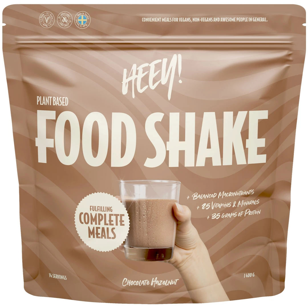 Heey! Food Shake 1.4 kg vegansk måltidsersättning i en brun påse för smaken Chocolate Hazelnut., bild 1 av 1