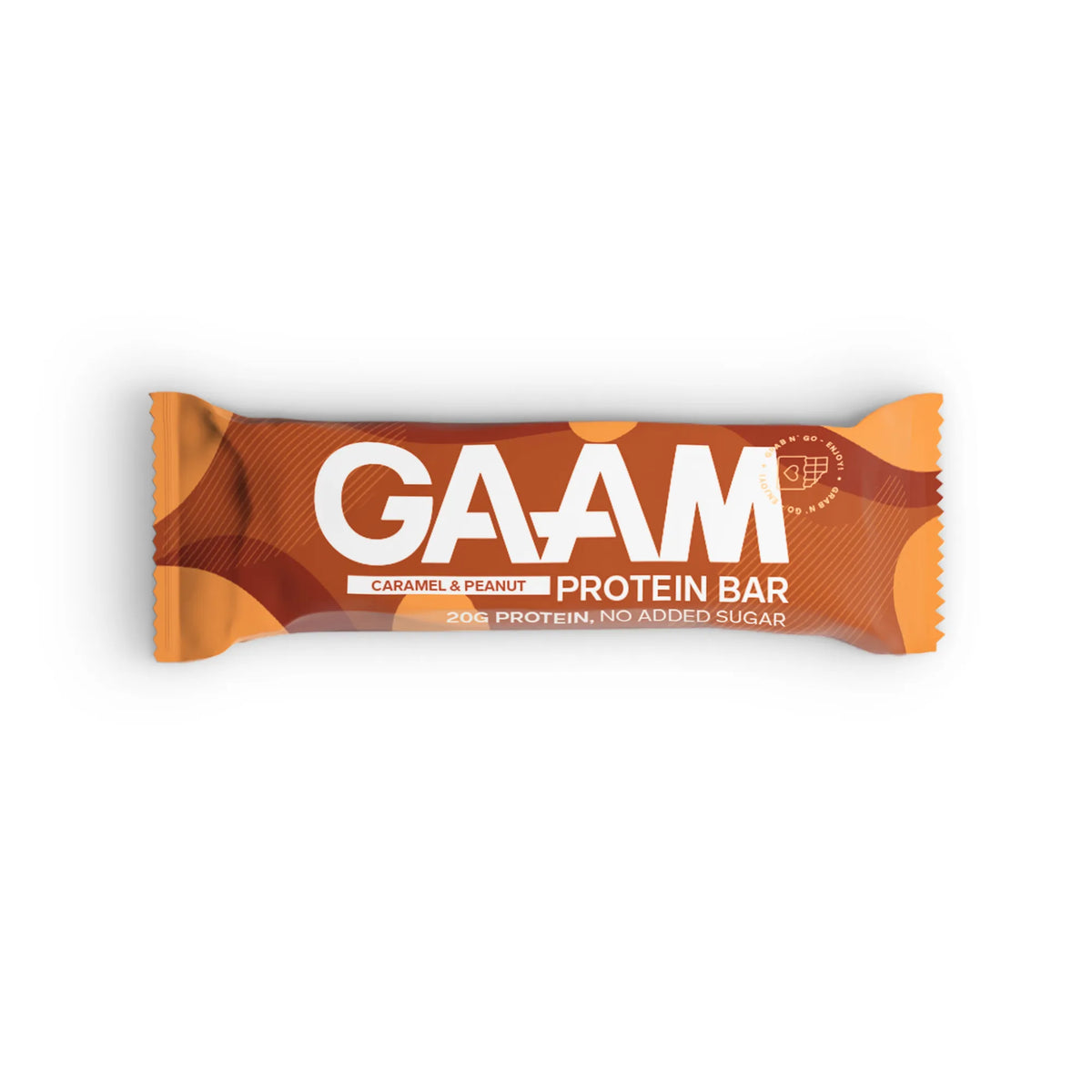 GAAM Protein &amp; Soft bar 45 g i en orange och brun förpackning med smaken Caramel Peanut., bild 6 av 6