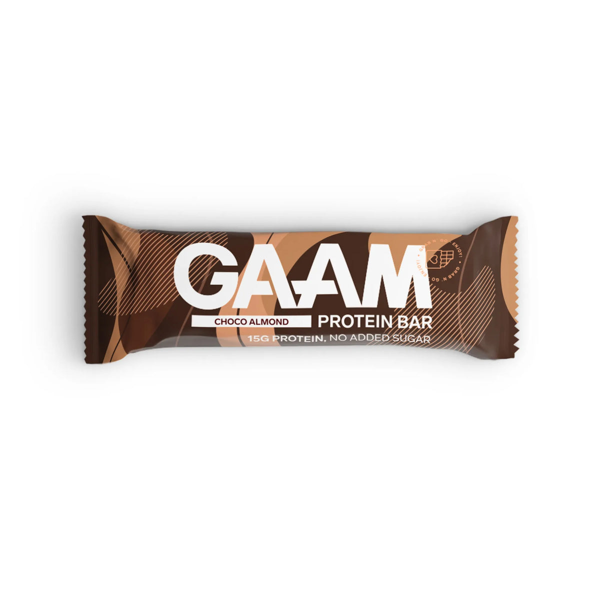 GAAM Protein &amp; Soft bar 45 g i en brun förpackning med smaken Choco Almond., bild 5 av 6
