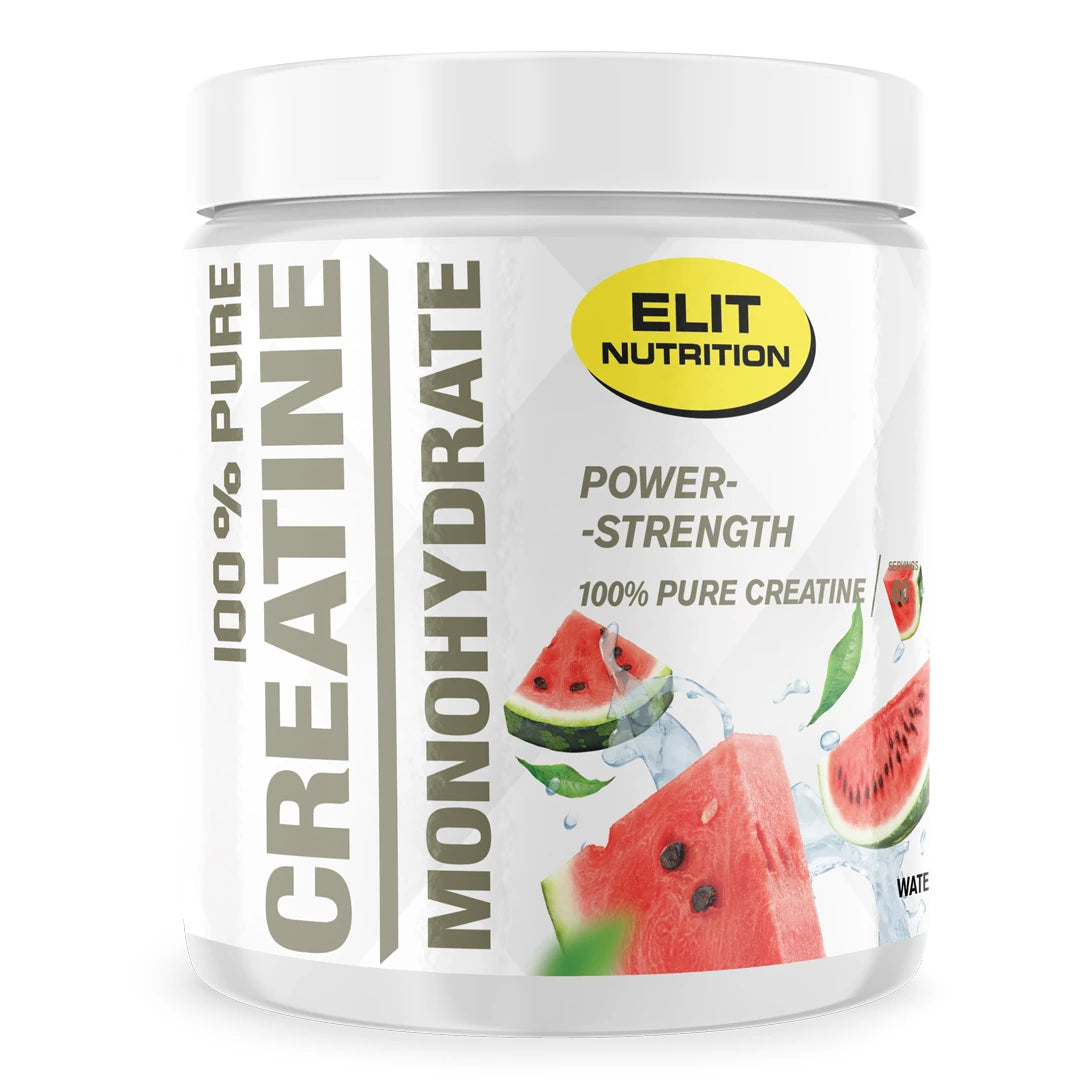 Elit Nutrition 100% Pure Creatine Monohydrate 300 g i en vit burk med vattenmelon på etiketten för smaken Watermelon., bild 2 av 6