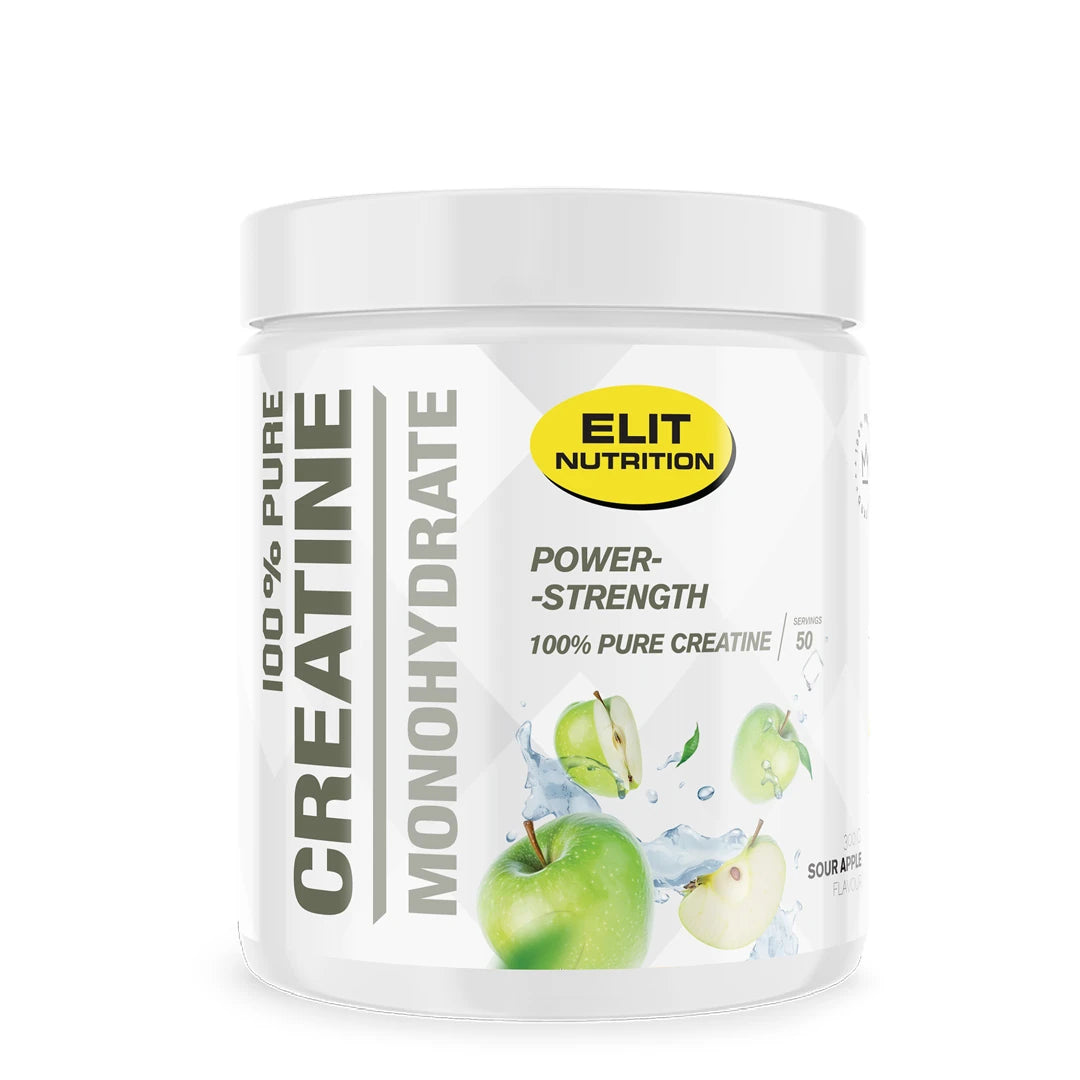 Elit Nutrition 100% Pure Creatine Monohydrate 300 g kreatinpulver i en vit burk med smaken Sour Apple., bild 3 av 6