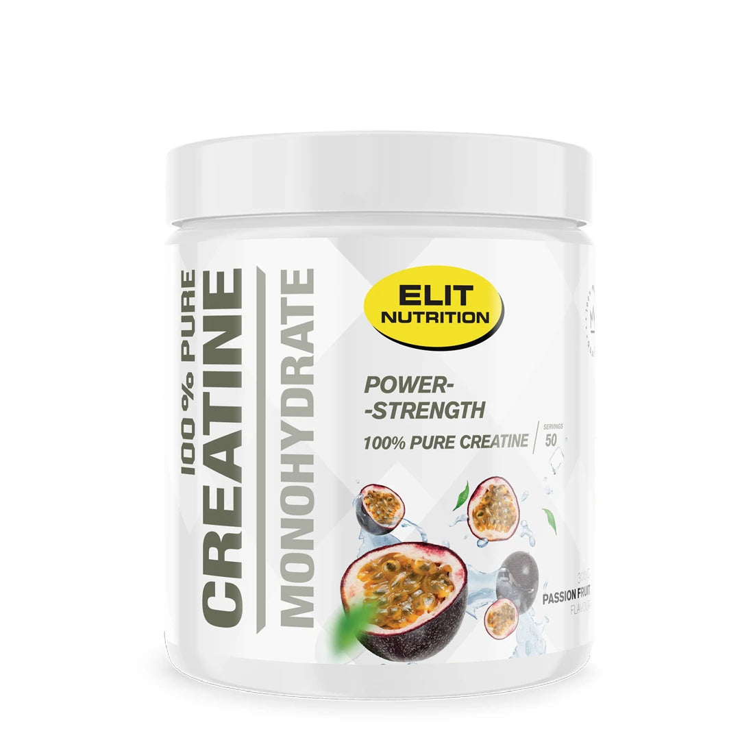 Elit Nutrition 100% Pure Creatine Monohydrate 300 g kreatinpulver, vit burk med passionsfrukt för smaken Passion., bild 5 av 6