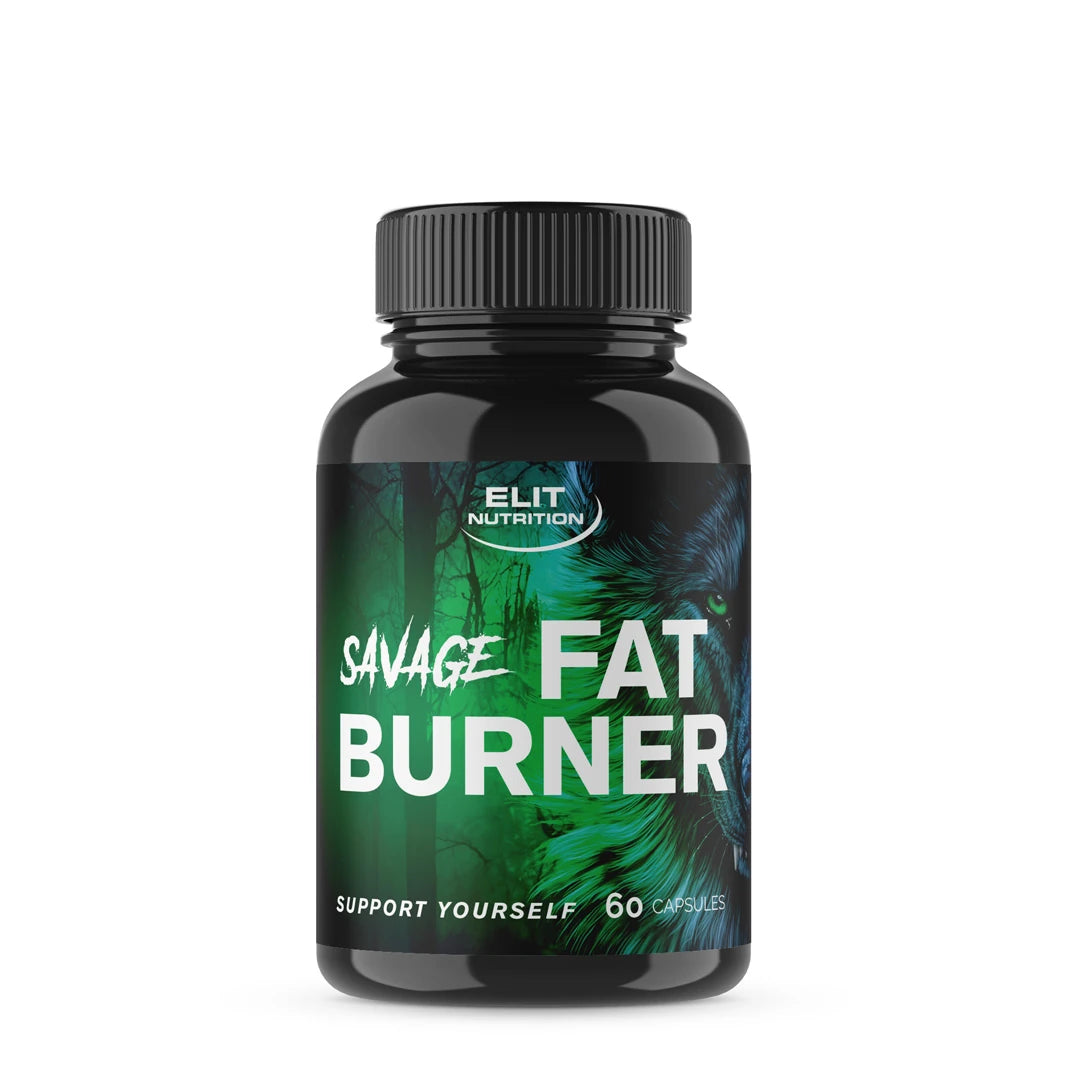 Elit Nutrition Savage FAT Burner Fettförbrännare 90 caps i en svart burk med mörkgrön design., bild 1 av 1