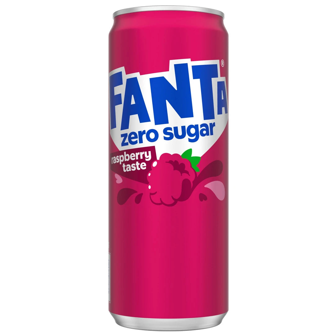 En mörkrosa burk Fanta Zero 330 ml med smaken Raspberry., bild 4 av 4