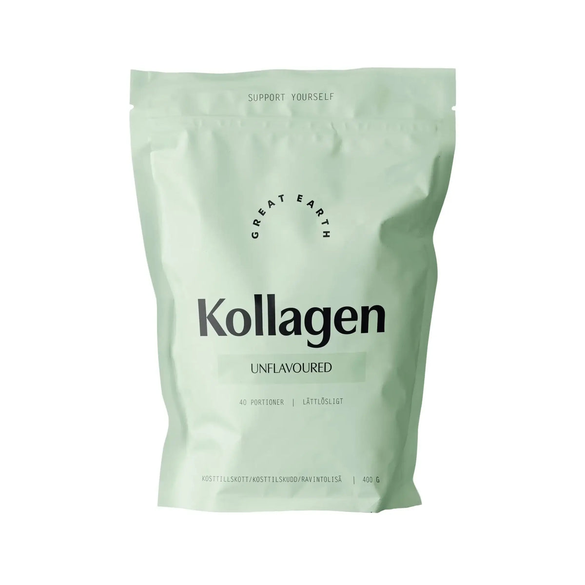 Great Earth Kollagen 400 g kollagenpulver med naturell smak, förpackad i en ljusgrön påse., bild 1 av 1