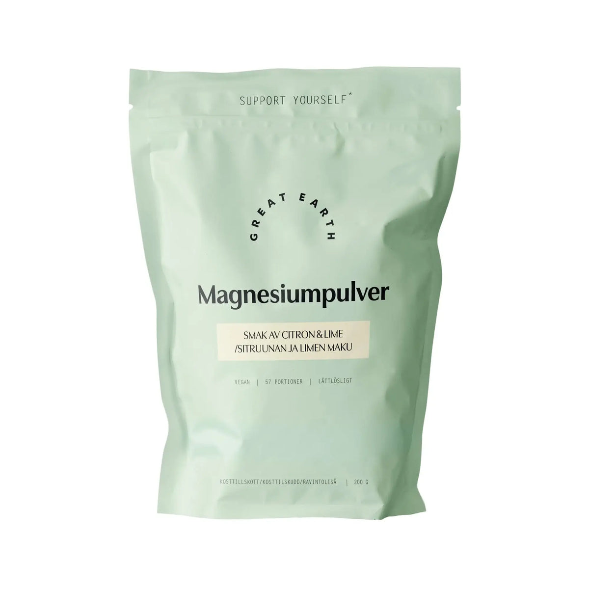 Great Earth Magnesiumpulver 200 g i en ljusgrön påse med smak av citron och lime., bild 1 av 1