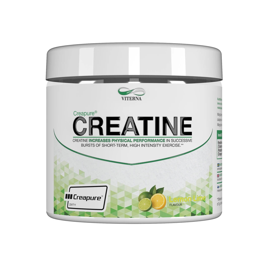 Viterna Creapure® 300 g kreatinpulver i en vit burk med gröna detaljer för smaken Lemon Lime., bild 2 av 3