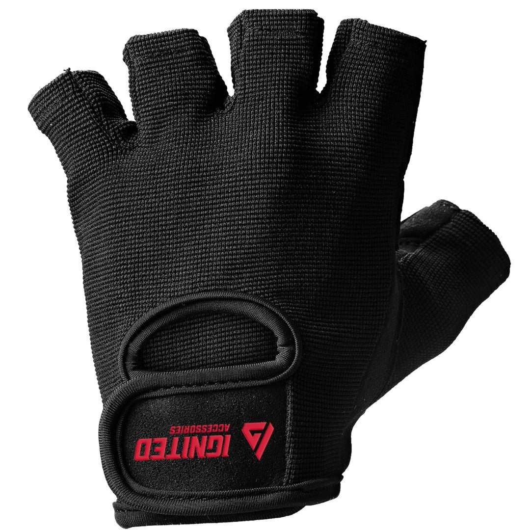 Ignited Classic Lifting Gloves Black är svarta träningshandskar i mesh med justerbart spänne och röd logotyp., bild 1 av 6