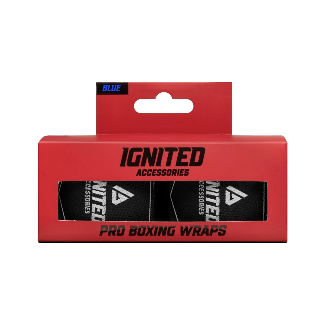 Ignited Boxing Hand Wraps Deep Blue 4.5, mörkblå stretchiga handlindor för kampsport i en röd förpackning., bild 1 av 1